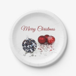 Elegante Diamond und Rote Weihnachtsschmuck Pappteller