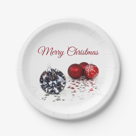 Elegante Diamond und Rote Weihnachtsschmuck Pappteller (Vorderseite)