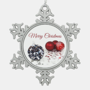 Elegante Diamond und Rote Weihnachtsschmuck Schneeflocken Zinn-Ornament