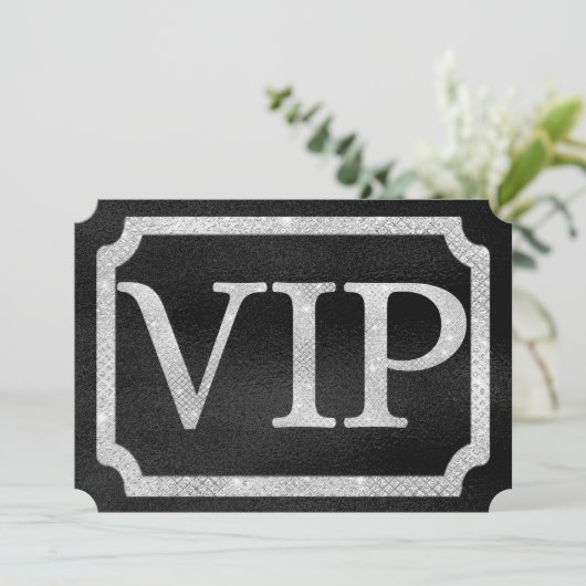 Elegante Diamonds auf Black VIP Event Ticket Einladung (Stehend Vorderseite)