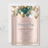 Elegante Diamonds Balloons Rose Gold Rente Einladung (Vorderseite)