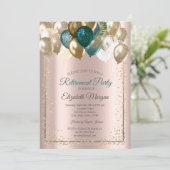Elegante Diamonds Balloons Rose Gold Rente Einladung (Stehend Vorderseite)