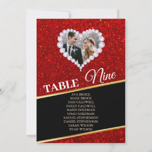 Elegante Diamonds Heart Foto Seating Chart Card Ca Einladung
