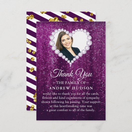 Elegante Diamonds Lila Begräbniskarte Dankeskarte (Vorne/Hinten)