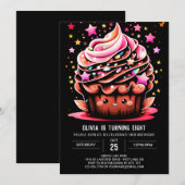 Elegante Digital Cupcake Girl zum Geburtstag Einladung (Vorne/Hinten)