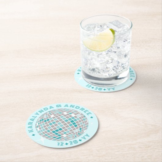 Elegante Disco Ball Aquamarin Runder Pappuntersetzer (Vor Ort)