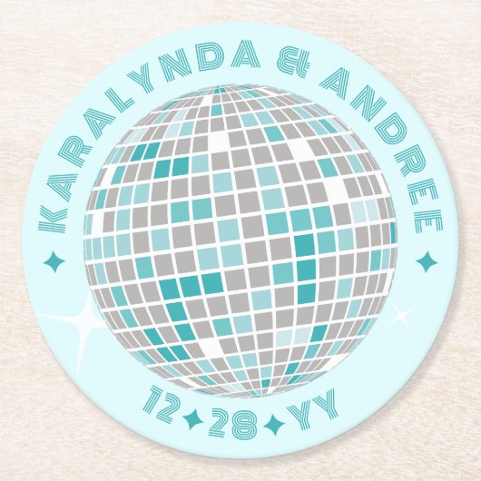 Elegante Disco Ball Aquamarin Runder Pappuntersetzer (Vorderseite)