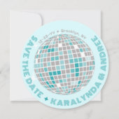 Elegante Disco Ball Aquamarin Save The Date (Vorderseite)