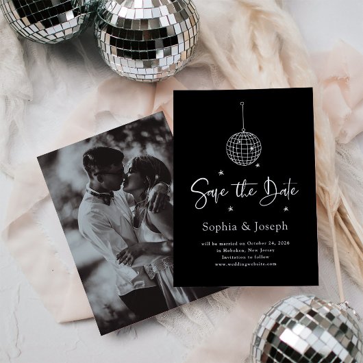 Elegante Disco Ball Minimalistisch | Foto Save The Date