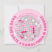 Elegante Disco Ball Rosa Runde Hochzeit Save The Date (Vorderseite)