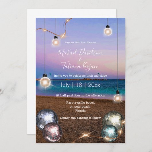 Elegante Diskothek Kugeln goldene Lichter Strand H Einladung (Vorne/Hinten)