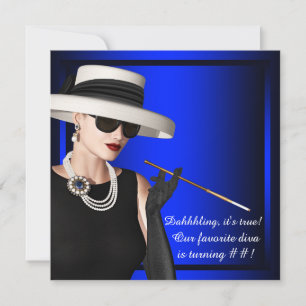 Elegante Diva königsblaue Geburtstagsfeier Einladung