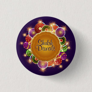 Elegante Diwali Farbenfrohe Feuerwerke Button
