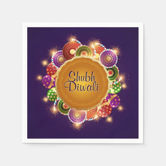 Elegante Diwali Farbenfrohe Feuerwerke Serviette (Vorderseite)