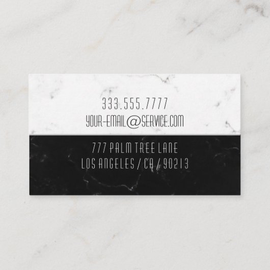 Elegante DIY Monogram Name Info, White & Blk Marmo Visitenkarte (Rückseite)