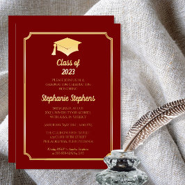 Elegante Dk Red University Graduation Party Gold Folieneinladung