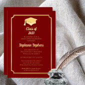Elegante Dk Red University Graduation Party Gold Folieneinladung