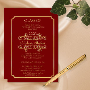 Elegante Dk Red University Graduation Party Gold Folieneinladung