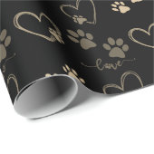 Elegante DOG PAW DRUCKEN und LIEBE HEARTS Geschenkpapier (Rolleneckpunkt)