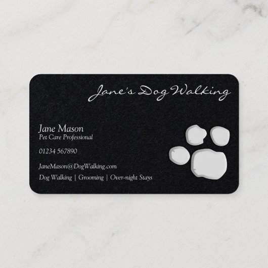 Elegante Dog Walking Paw Print Business Card Visitenkarte (Rückseite)