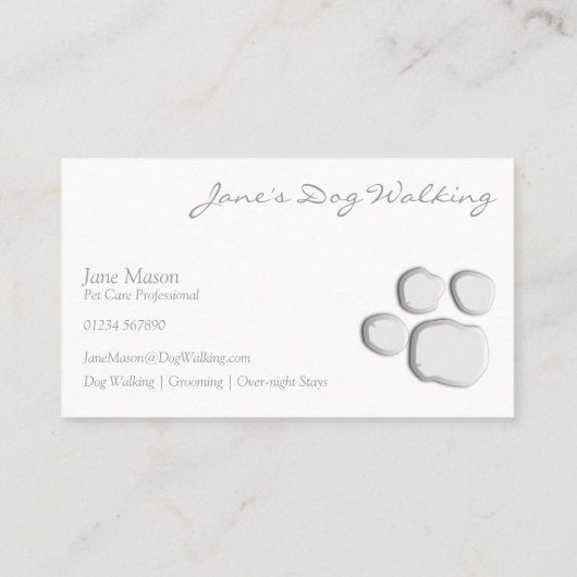 Elegante Dog Walking Paw Print Business Card Visitenkarte (Rückseite)