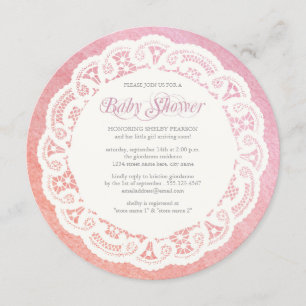 Elegante Doily-Babyparty-Einladung/rosa Koralle Einladung