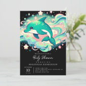 Elegante Dolphin Baby-Dusche Einladung (Stehend Vorderseite)