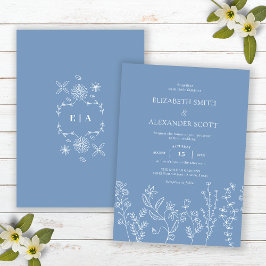 Elegante Doodle Wildblume Periwinkle Wedding Einladung