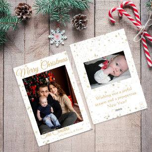 Elegante doppelseitige Goldsterne Familienfoto  Feiertagskarte