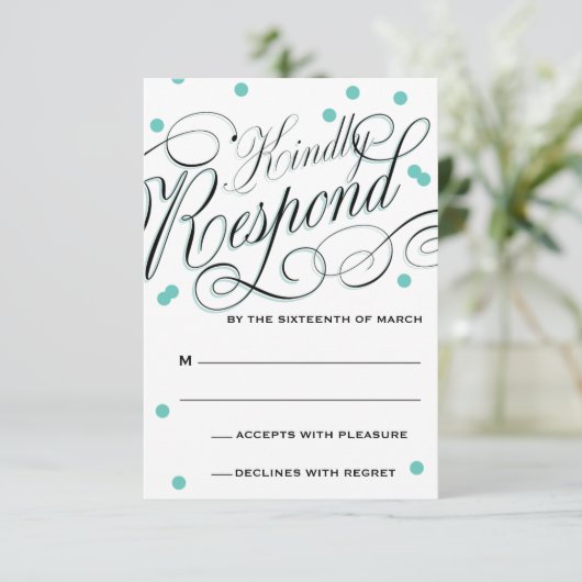 Elegante Dot Blue Response RSVP Karte (Stehend Vorderseite)