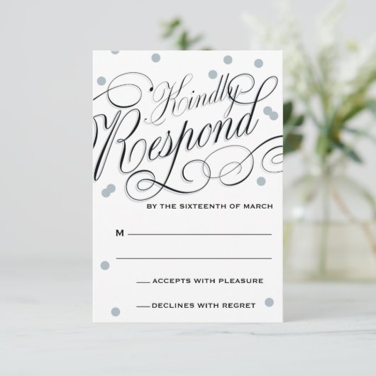 Elegante Dot Silver Response RSVP Karte (Stehend Vorderseite)