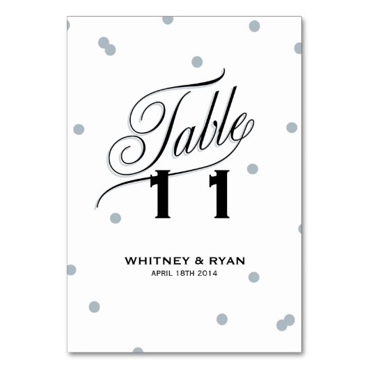 Elegante Dot Silver Table Cards Tischnummer (Vorderseite)