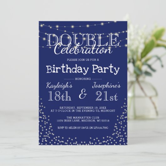 Elegante Double Celebration Birthday Party Einladung (Stehend Vorderseite)