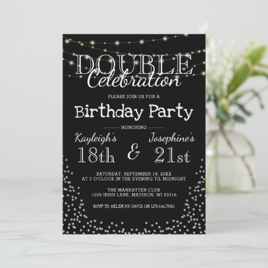 Elegante Double Celebration Birthday Party Einladung (Stehend Vorderseite)