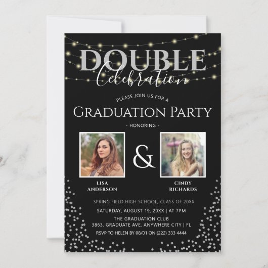 Elegante Double Celebration Graduation Party Einladung (Vorderseite)