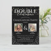 Elegante Double Celebration Graduation Party Einladung (Stehend Vorderseite)