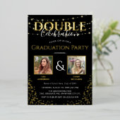 Elegante Double Celebration Graduation Party Gold Folieneinladung (Stehend vorne)