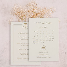 Elegante Double Happiness Champagne Moderne Hochze Save The Date