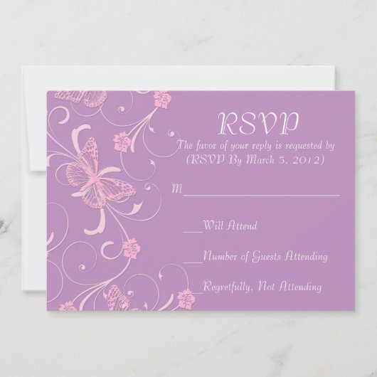 Elegante Dream Lavender Butterfly RSVP-Karte Einladung (Vorderseite)