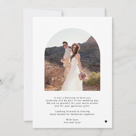 Elegante Drehbuch Neuvermählten Hochzeit Foto dank Einladung (Rückseite)