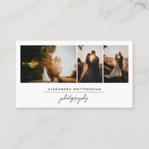 Elegante Drei-Foto-Collage-Hochzeitsfotografie Visitenkarte