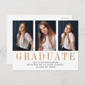 Elegante Drei Foto Minimalistischer Abschluss Ankündigungspostkarte (Vorne/Hinten)