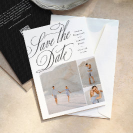 Elegante drei-Foto-schwarz-weiß-Hochzeit Save The Date