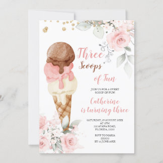 Elegante drei Fun-Scoops zum 3. Geburtstag Party Einladung