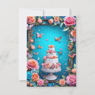 Elegante dreistufige Hochzeitstorte Blumen-Design  Einladung