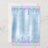 Elegante Dress Rainbow Tropfens Blue Metallic Einladung (Rückseite)