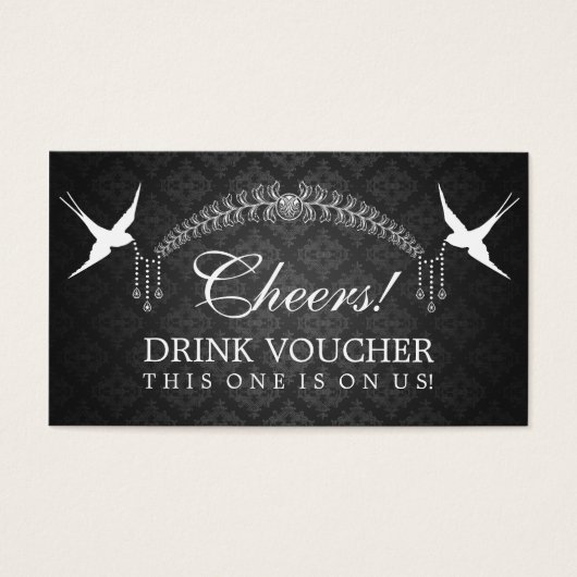 Elegante Drink Voucher Birds Monogram Black (Vorderseite)