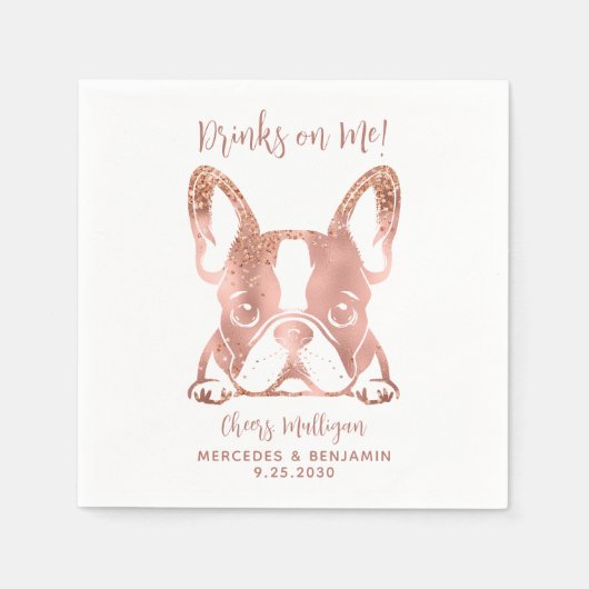 Elegante Drinks auf der französischen Bulldogge-Ro Serviette (Vorderseite)