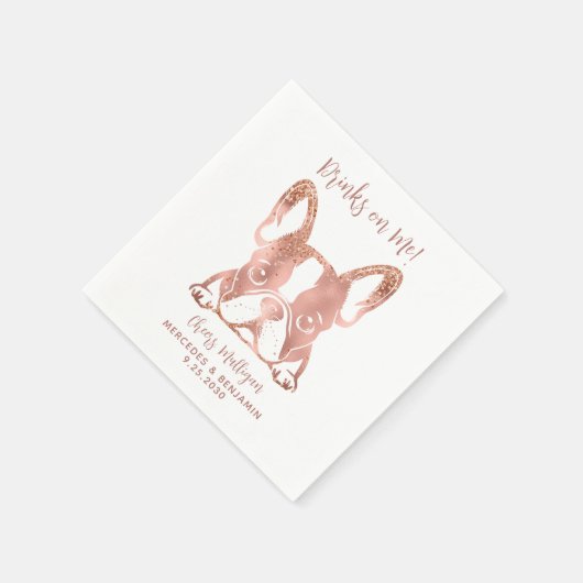 Elegante Drinks auf der französischen Bulldogge-Ro Serviette (Ecke)