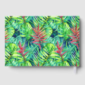 Elegante Dschungelgrüne tropische Blattfolie Gästebuch (Rückseite)